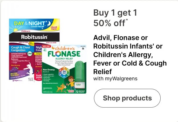 Advil, Flonase or Robitussin Infants' or Children's Allergy, Fever or Cold & Cough Relief