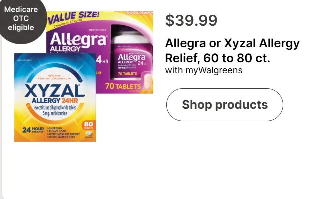 Allegra or Xyzal Allergy Relief, 60 to 80 ct.