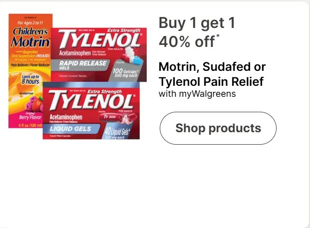Motrin, Sudafed or Tylenol Pain Relief