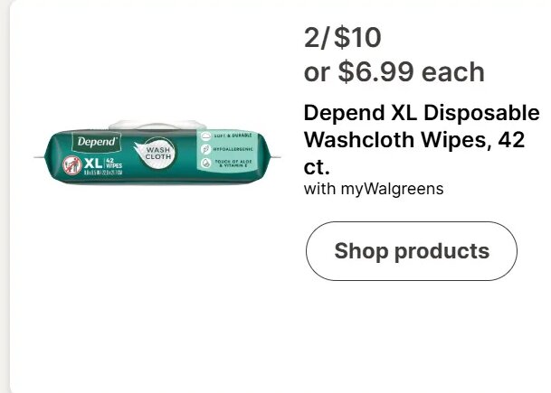 Depend XL Disposable Washcloth Wipes