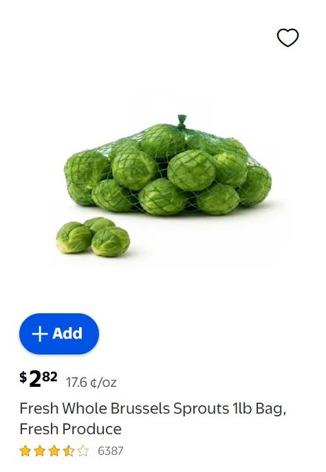 Fresh Whole Brussels Sprouts 1lb Bag, Fresh Produce