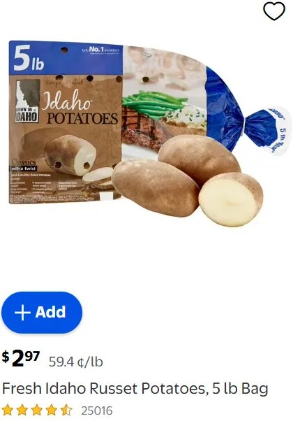 Fresh Idaho Russet Potatoes at Walmart