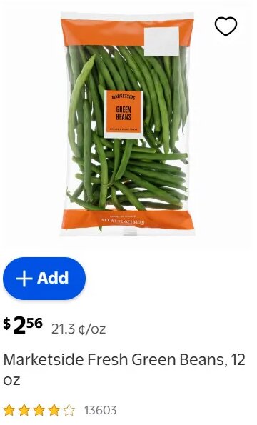 Marketside Fresh Green Beans, 12 oz