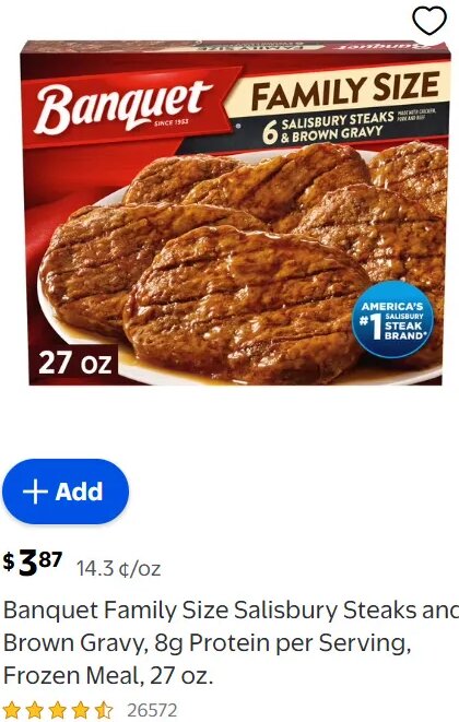 Banquet Family Size Salisbury Steaks and Brown Gravy at Walmart