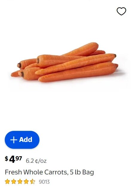 Fresh Whole Carrots, 5 lb Bag