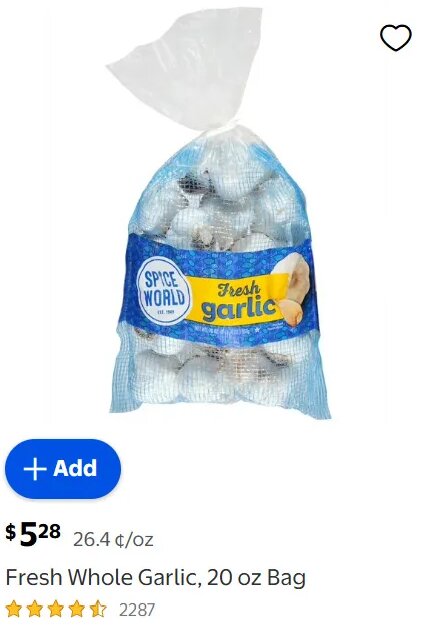 Fresh Whole Garlic, 20 oz Bag