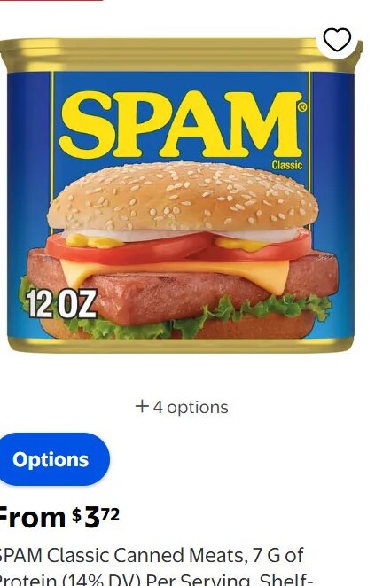 SPAM Classic Canned Meats, 7 G of Protein (14% DV) Per Serving, Shelf-Stable, 12 oz Aluminum Can