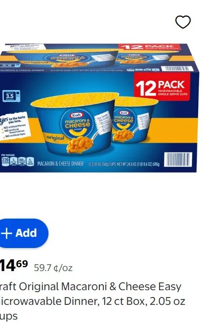Kraft Original Macaroni & Cheese Easy Microwavable Dinner, 12 ct Box, 2.05 oz Cups at Walmart