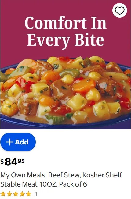 My Own Meals, Beef Stew, Kosher Shelf Stable Meal, 10OZ, Pack of 6