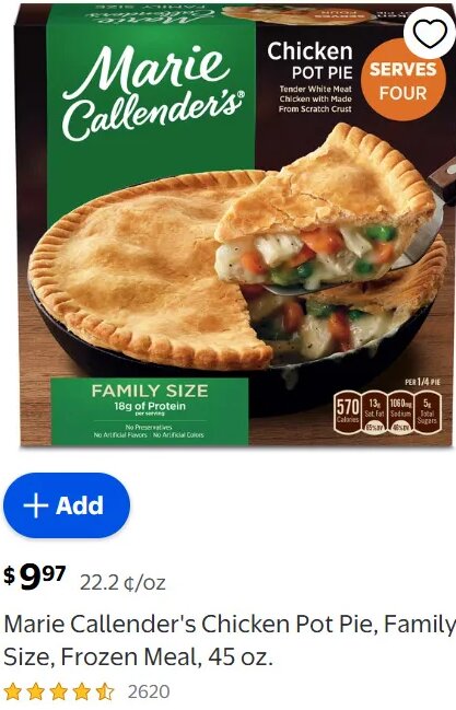 Marie Callender's Chicken Pot Pie, Family Size, Frozen Meal, 45 oz.
