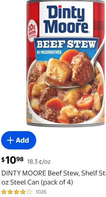 DINTY MOORE Beef Stew, Shelf Stable, 15 oz Steel Can (pack of 4)