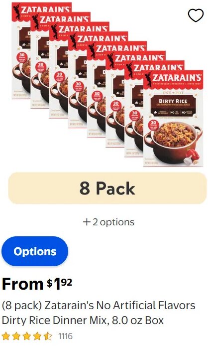 Zatarain's No Artificial Flavors Dirty Rice Dinner Mix, 8.0 oz Box at Walmart