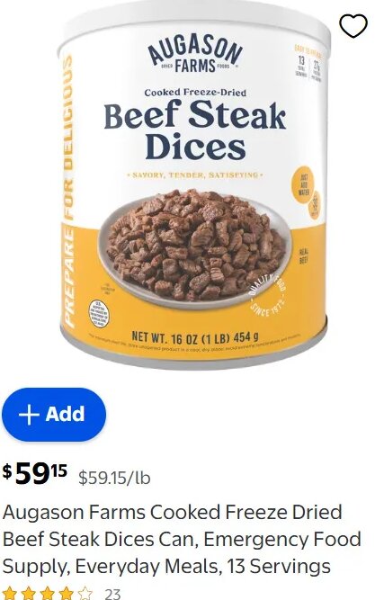 Augason Farms Cooked Freeze Dried Beef Steak Dices Can at Walmart