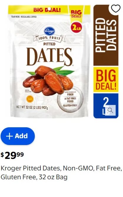 Kroger Pitted Dates, Non-GMO, Fat Free, Gluten Free
