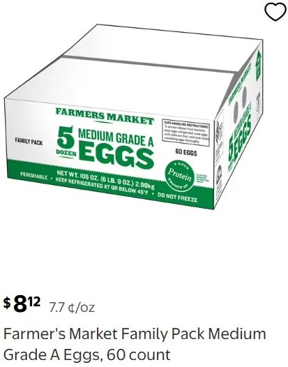 Farmer's Market Family Pack Medium Grade A Eggs, 60 count at Walmart