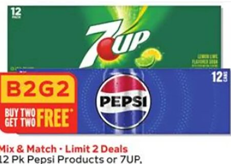 12 Pk Pepsi Products or 7UP, RC Cola or A&W 12 oz cans