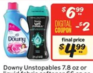 Downy Unstopables or liquid fabric softener or Bounce Sheets at Winn-Dixie