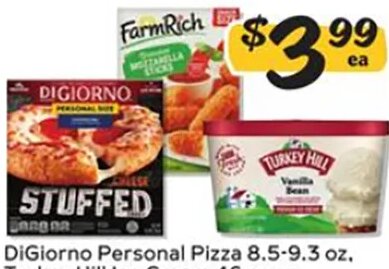 DiGiorno Personal Pizza, Turkey Hill Ice Cream, Farm Rich Appetizers at Winn-Dixie