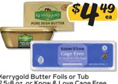 Kerrygold Butter Foils or Tub or Know & Love Cage Free Large Brown Eggs at Winn-Dixie