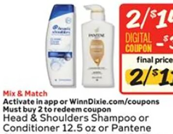 Head & Shoulders Shampoo or Conditioner 12.5 oz or Pantene Shampoo or Conditioner 16-17 oz